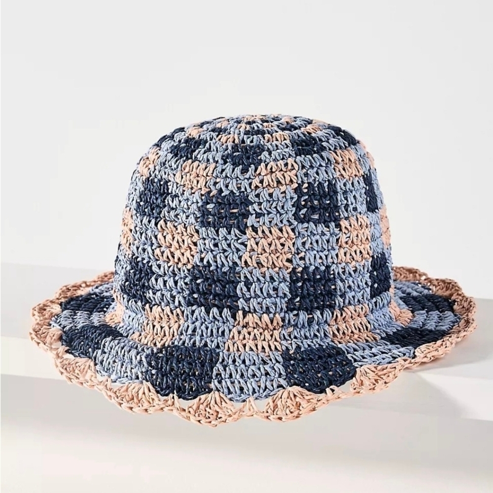 Damson Madder Gingham Straw Bucket Hat